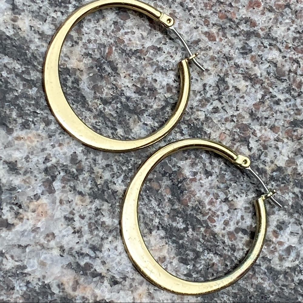 Simplistic Flat Gold tone hoops pierced Earrings neutral minimalist hoops